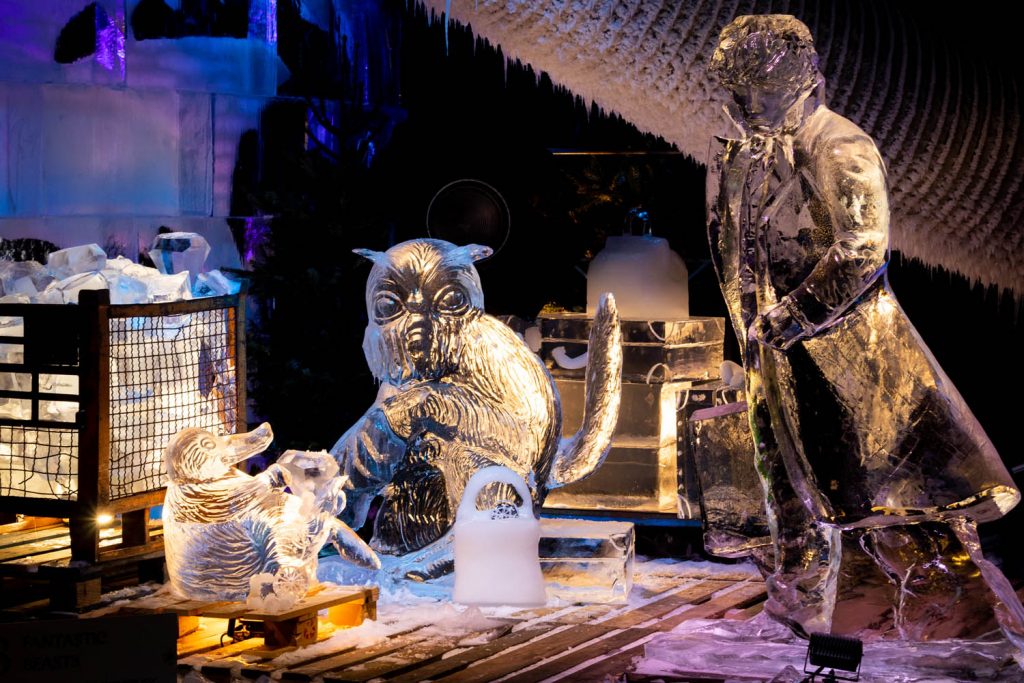 Fantastic Beasts ijssculpturen bij Frozen Magic in Scheveningen