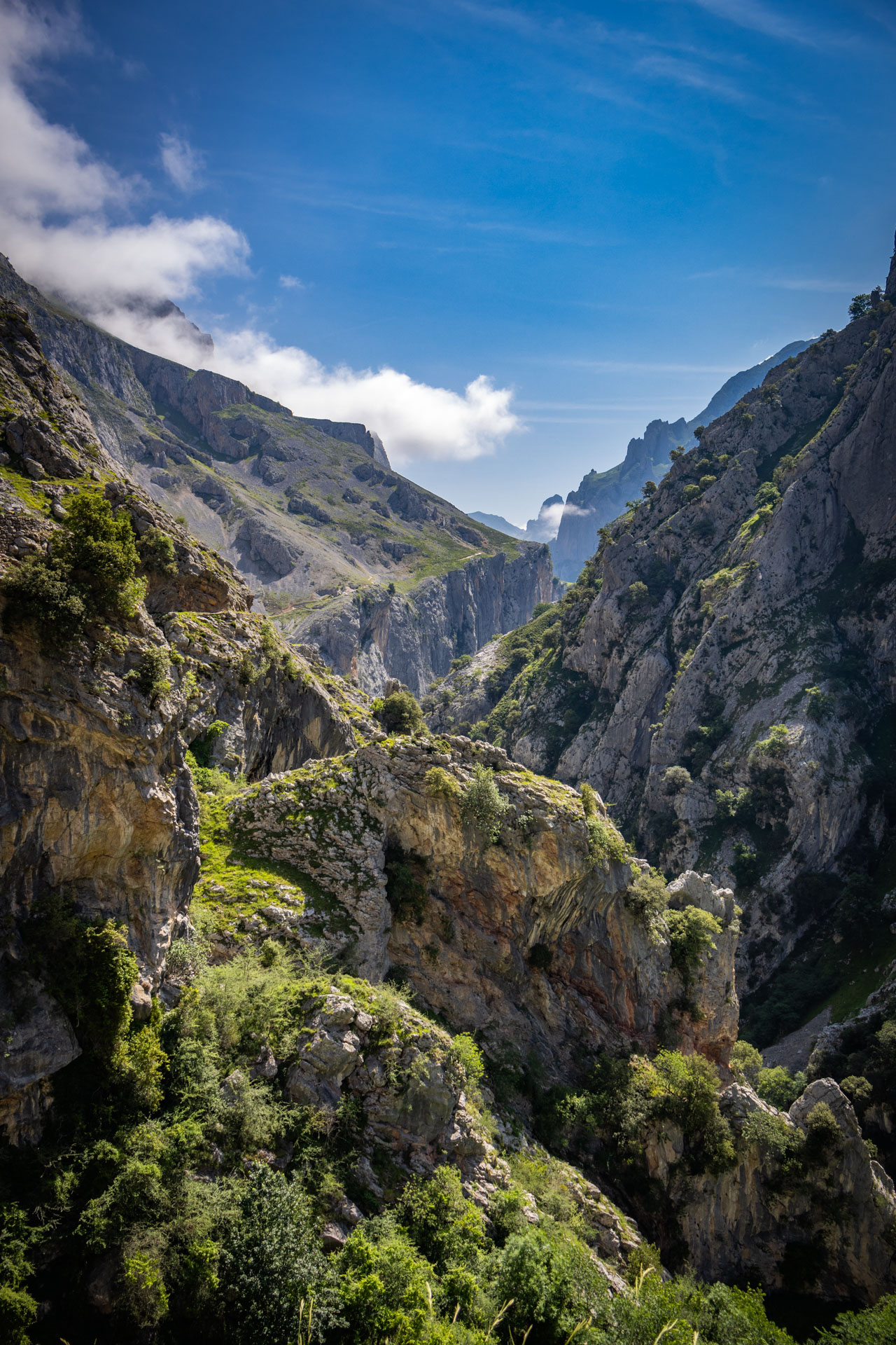 Uitzicht over de rotswanden langs de rivier Cares gezien van wandelroute Ruta del Cares in Spanje